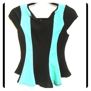 Black and teal peplum top